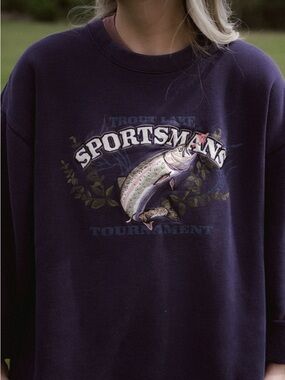 Croft & Barrow Navy Graphic Embroidered Crewneck Sweatshirt